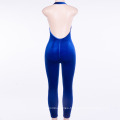 Ready to Ship Korean Velvet off Shoulder Romper Blue Halter One Piece Yoga Jumpsuit